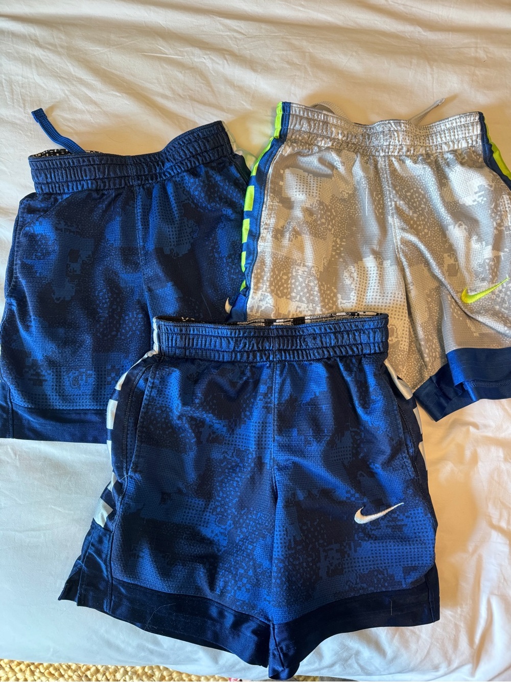 Nike Kids Blue and Gray Athletic Shorts Set with Neon Accents